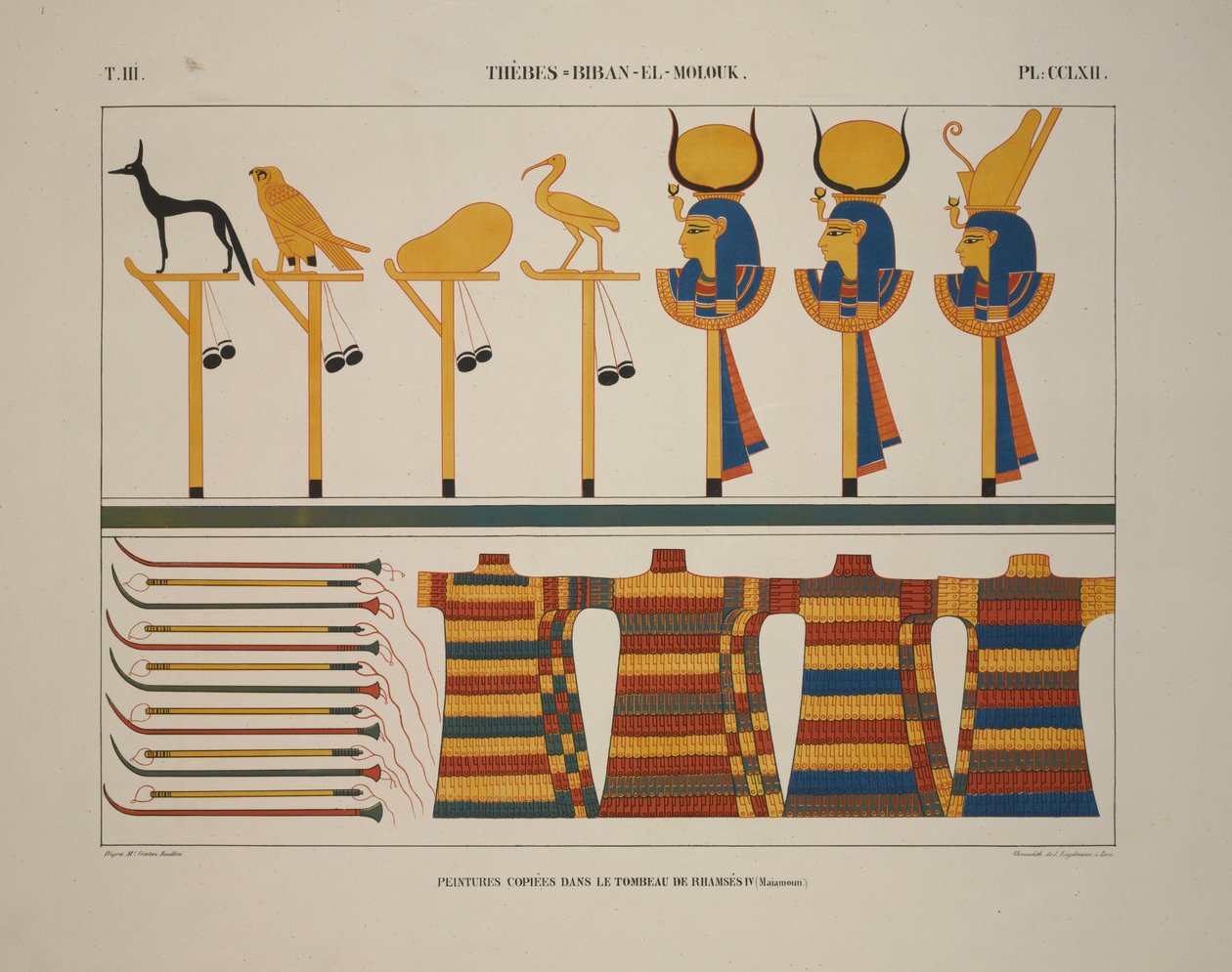Fegyverek és jelek, Théba, Biban-el-Molouk, illusztráció: "Egyiptom és Núbia emlékművei, 1845 alkotó: Jean Francois Champollion