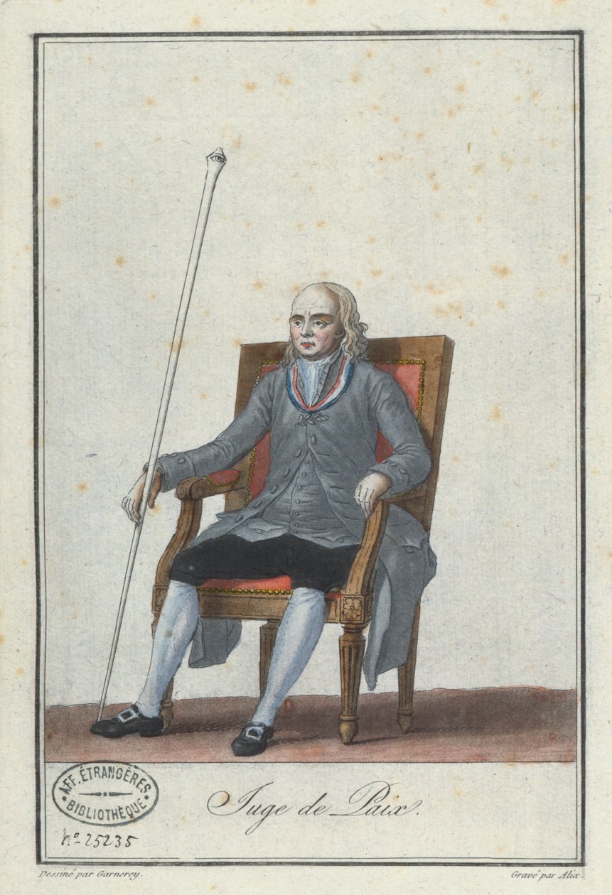A békebíró, Alix metszete, egy francia Directoire-jelmezekről szóló könyvből (színes metszet) alkotó: Jean Francois Garneray
