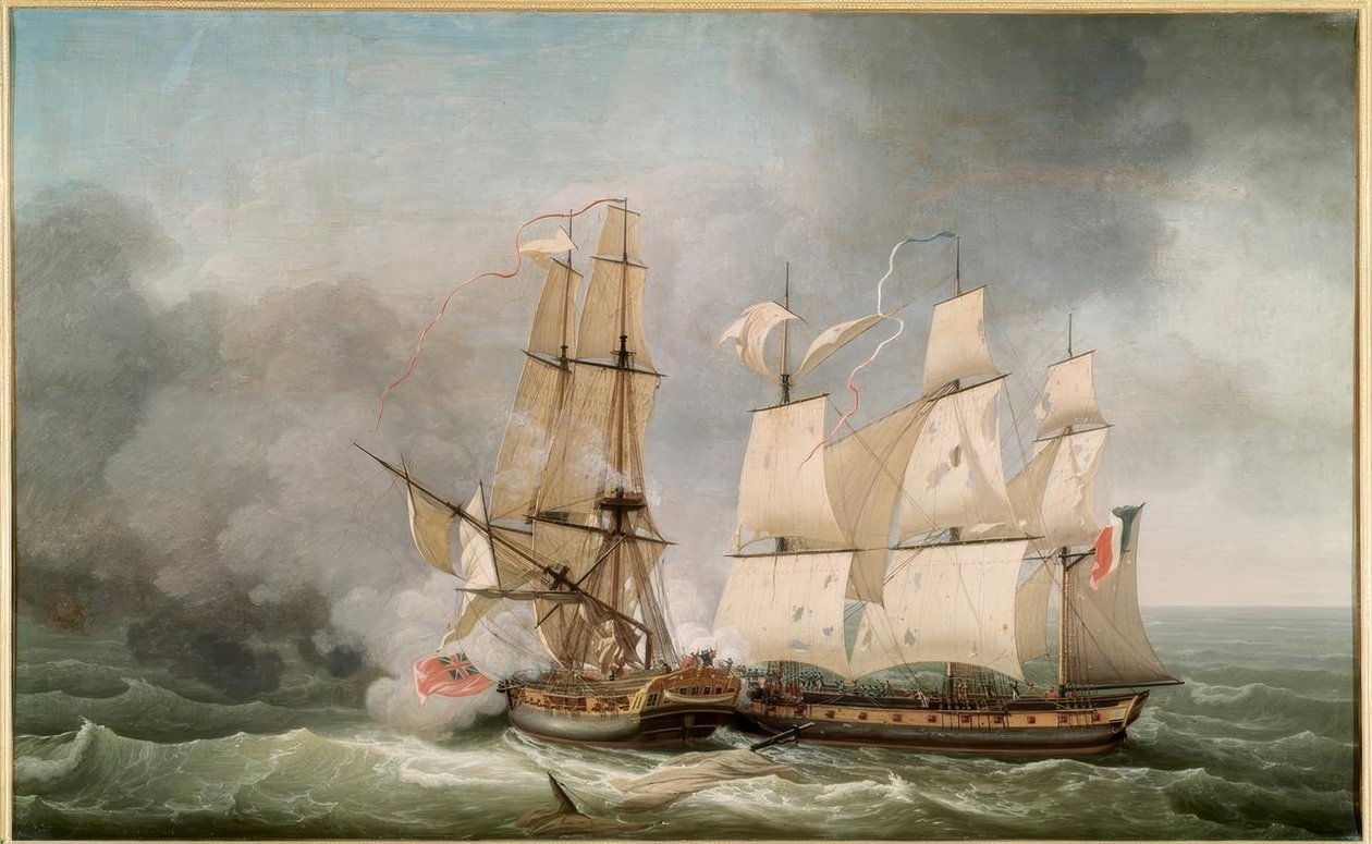 Harc a La Bayonnaise francia korvett között (..) alkotó: Jean Francois Hue