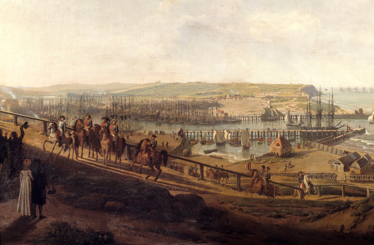 I. Napóleon császár 1804 júliusában meglátogatta a boulogne-i tábort. Jean Francois Hue (1751-1823) festménye 1804 V. 1,9x2,26 m alkotó: Jean Francois Hue