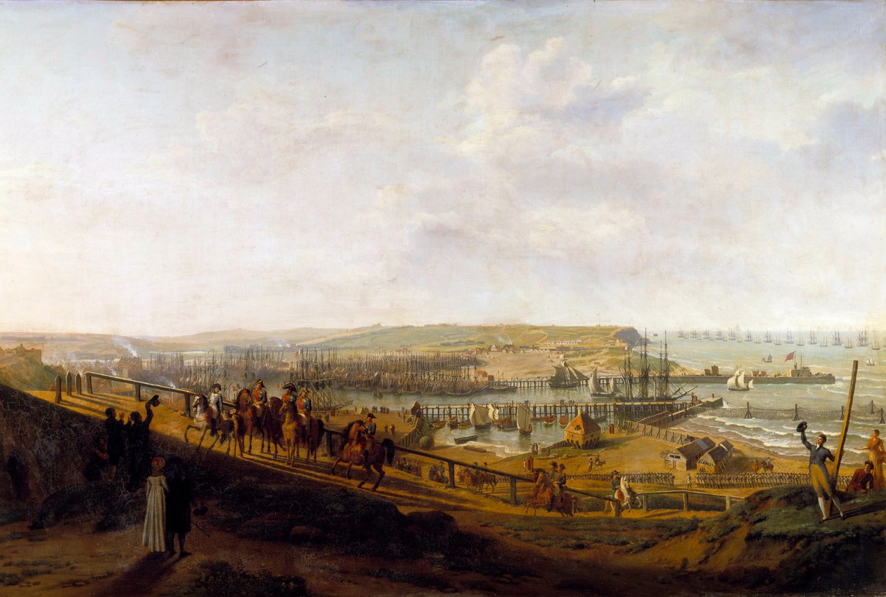 I. Napóleon császár meglátogatja a boulogne-i tábort 1804 júliusában Jean Francois Hue (1751-1823) festménye 1804 V. 1,9x2,26 m alkotó: Jean Francois Hue