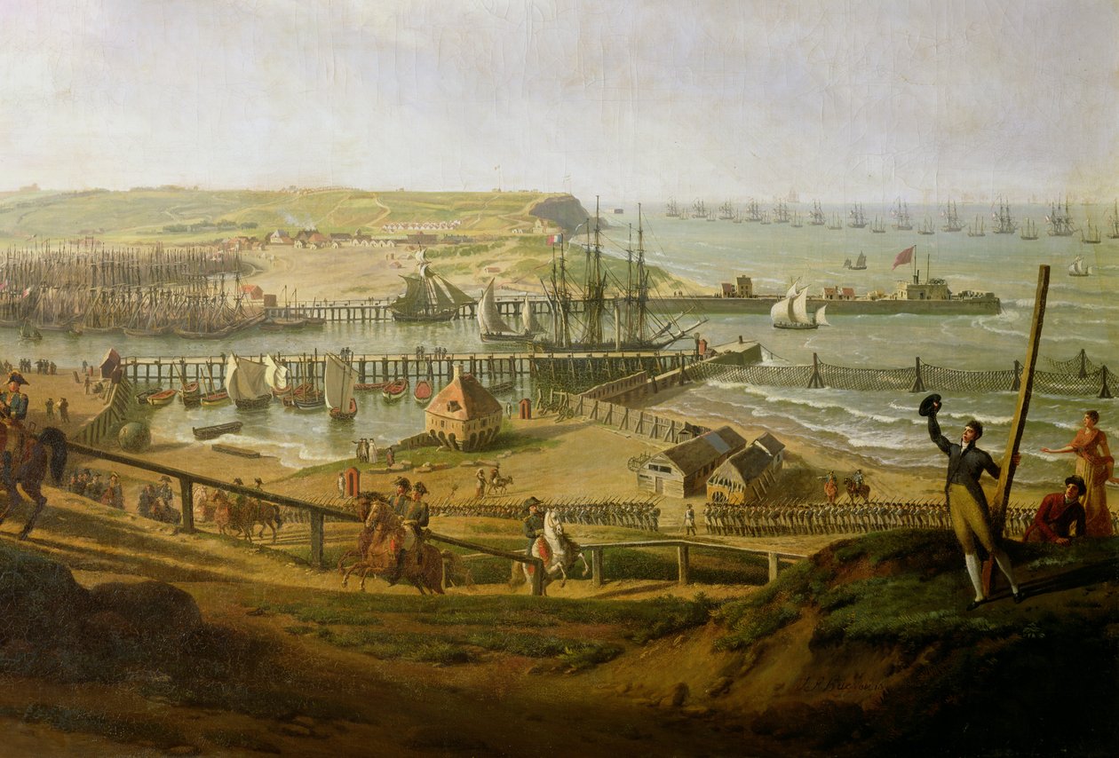 Napóleon látogatása a boulogne-i táborban 1804 júliusában, a kikötő részlete, 1806 alkotó: Jean Francois Hue