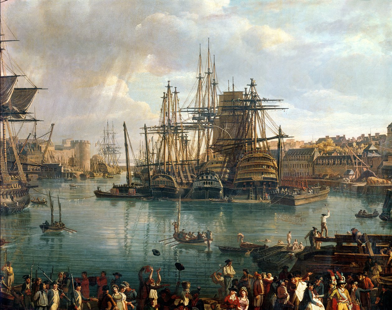 Brest kikötője a hajózás látványával, 1794 a 95402 olaj, vászon részlet, 1794 alkotó: Jean Francois Hue