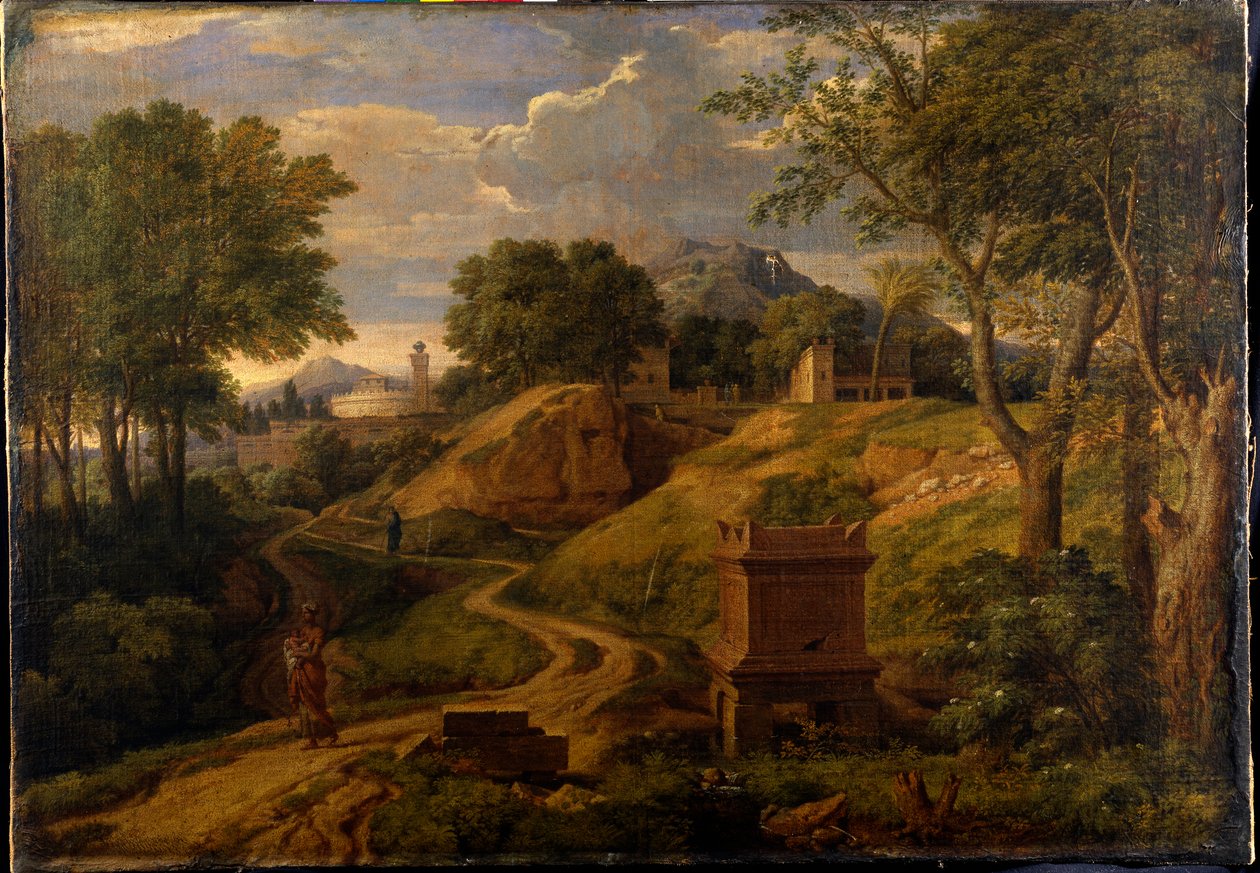 Klasszikus táj gyermeket hordozó nővel, 1650-75 körül (olaj, vászon) alkotó: Jean Francois I Millet