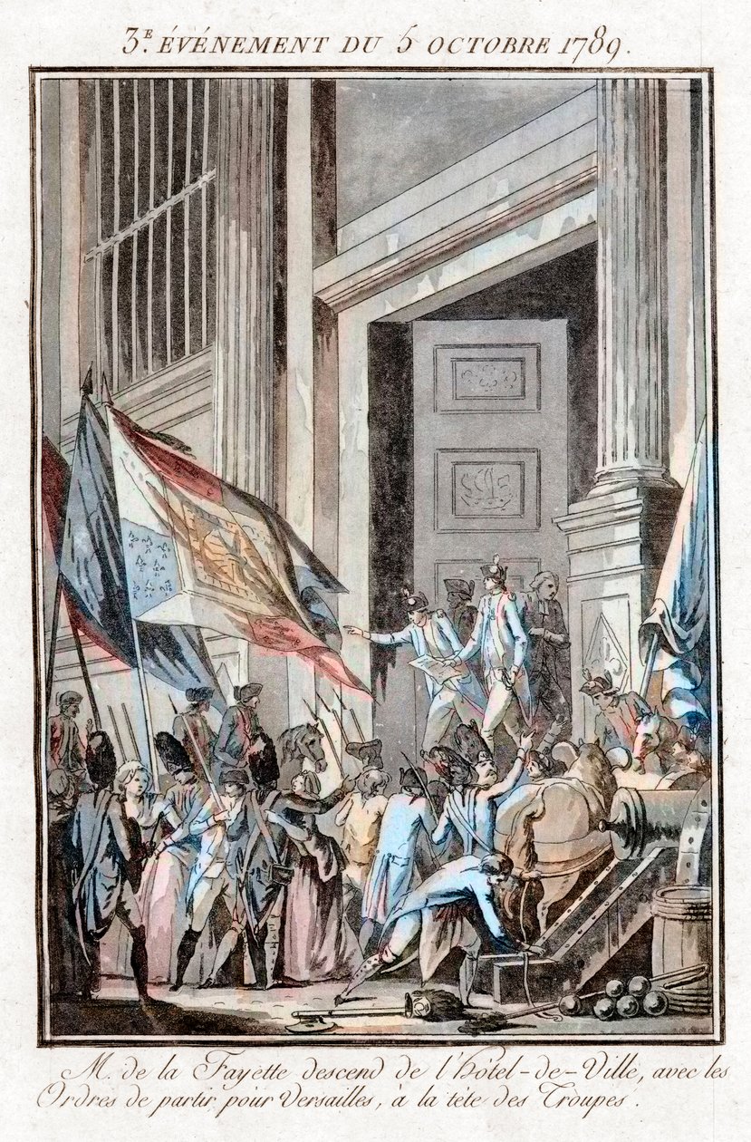 Francia forradalom – La Fayette elhagyja a párizsi városházát, és Versailles-ba utazik, október 5 alkotó: Jean Francois Janinet