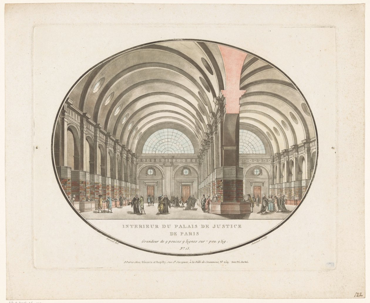 A párizsi igazságügyi palota belseje Interior du Palais de Justice de Paris (cím a tárgyon) alkotó: Jean Francois Janinet