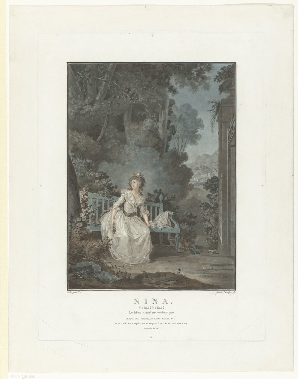 Madame Dugazon portréja Nina. Jaj! Jaj! A szeretett nem tér vissza (cím a tárgyon) alkotó: Jean Francois Janinet