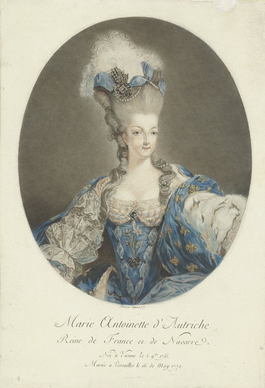 Marie Antoinette portréja Marie Antoinette osztrák, Franciaország és Navarra királynője (cím a tárgyon) alkotó: Jean Francois Janinet