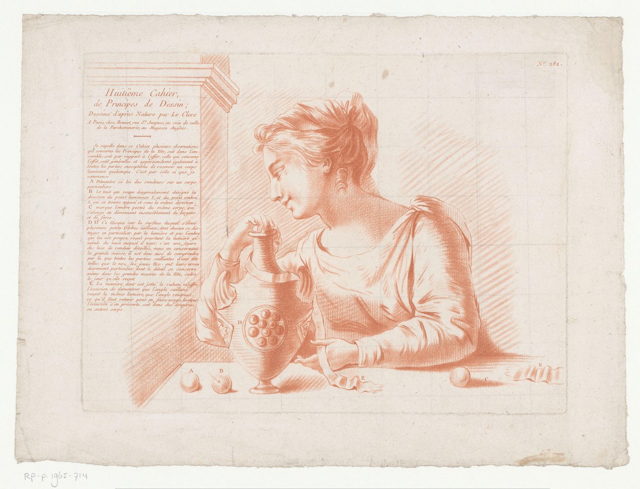 Címnyomat nővel és kannával Az emberi test részeit tartalmazó kompozíciók (sorozat címe) Huitième Cahier, a Principes de Dessin (a sorozat címe a tárgyon) alkotó: Jean Francois Janinet