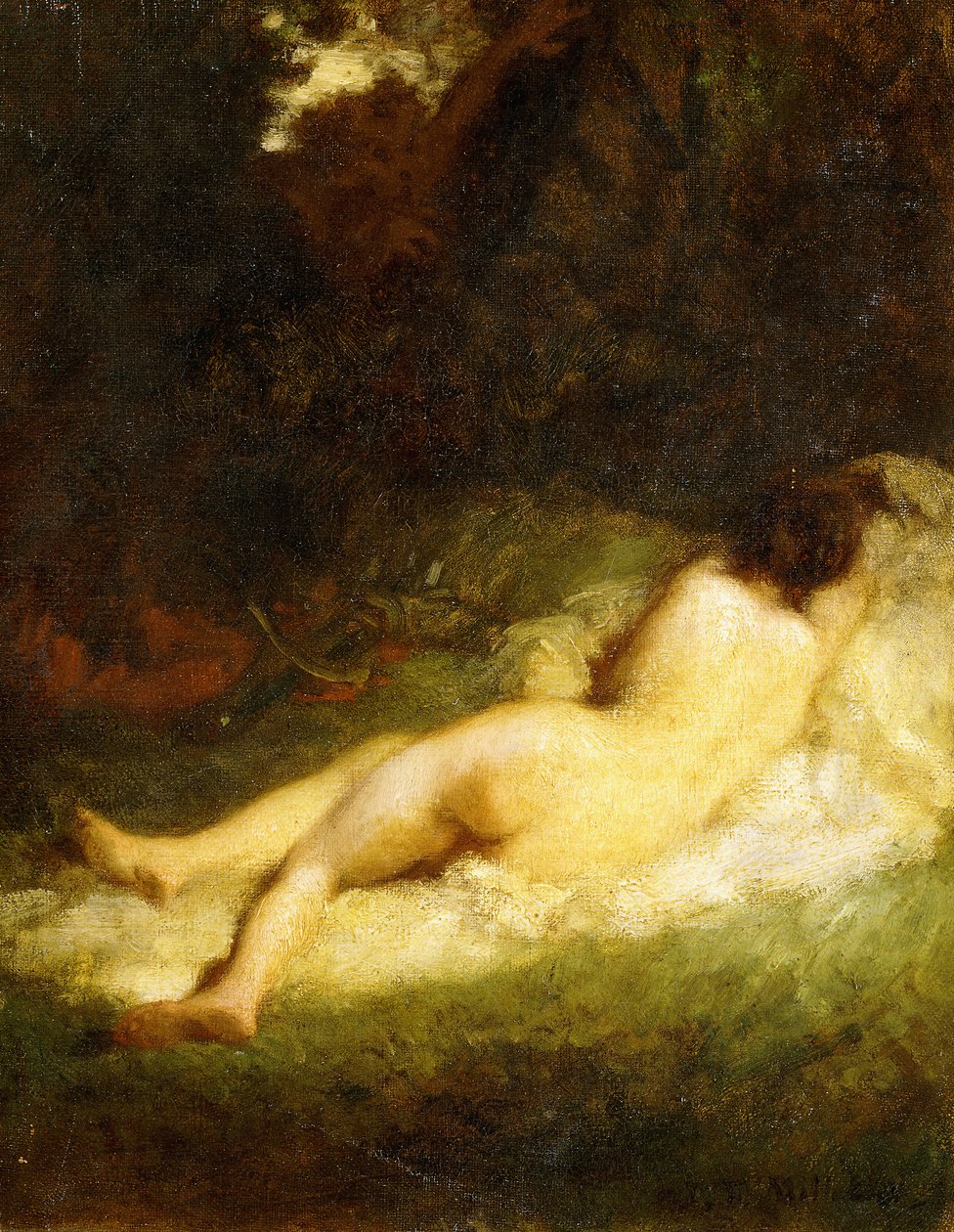 Egy alvó nimfa, amelyet egy szatír blokkol, 1846-47 körül alkotó: Jean Francois Millet