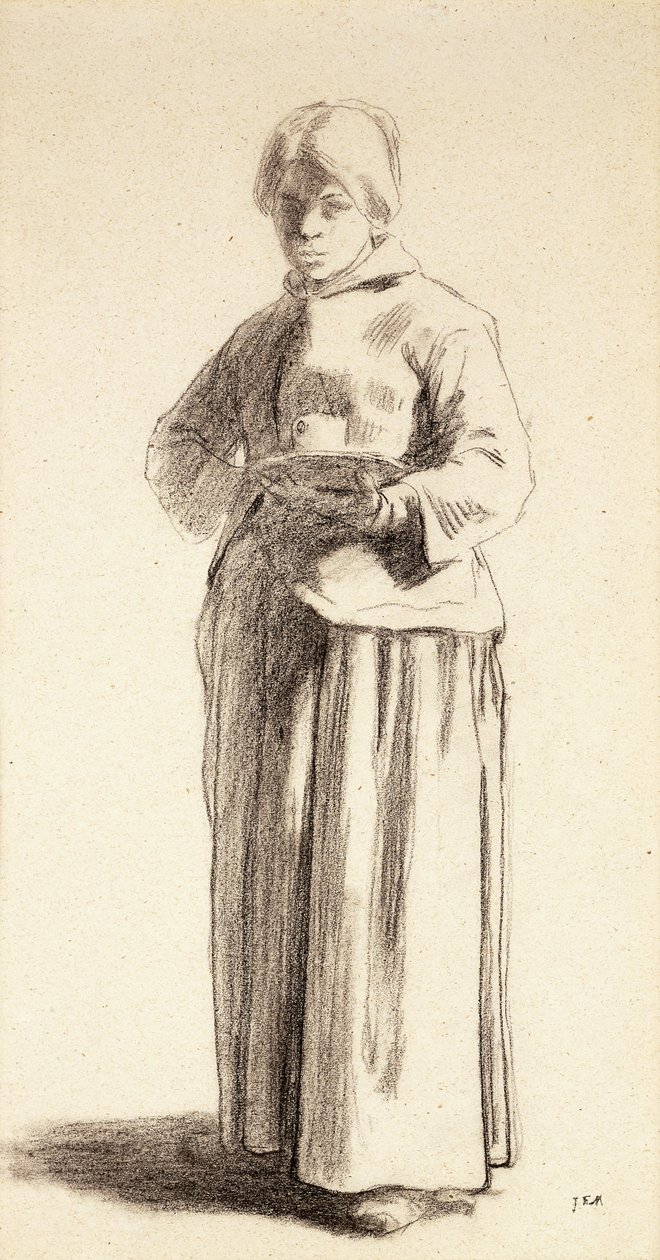 Egy csészét tartó álló nő, 1852-56 körül alkotó: Jean Francois Millet