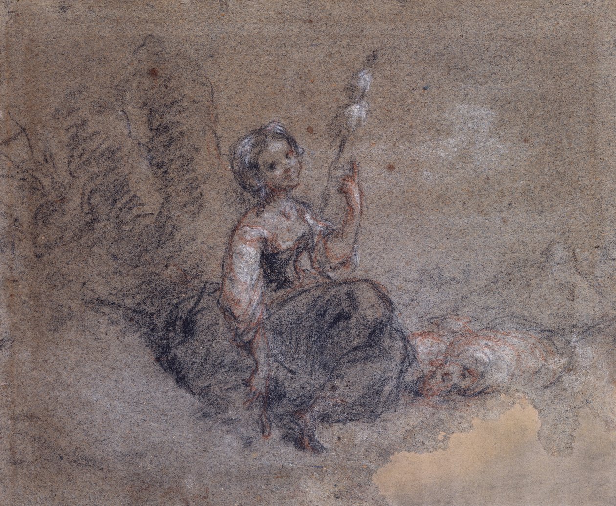 Egy fiatal pásztorlány fonó (vörös-fehér kréta és szén papíron) alkotó: Jean Francois Millet