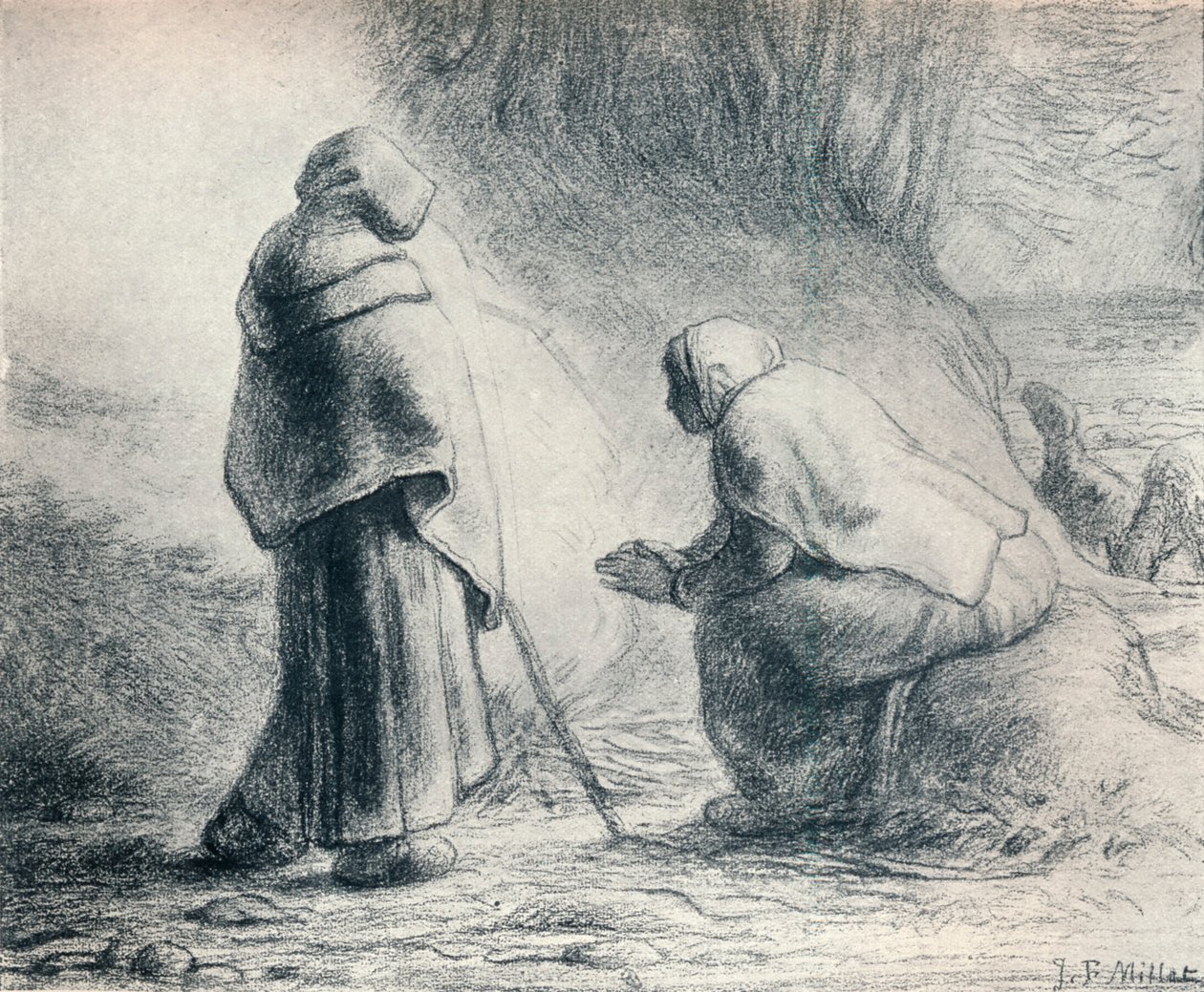 Bergeres Se Chauffant, Pásztorok tűznél, 19. század alkotó: Jean Francois Millet