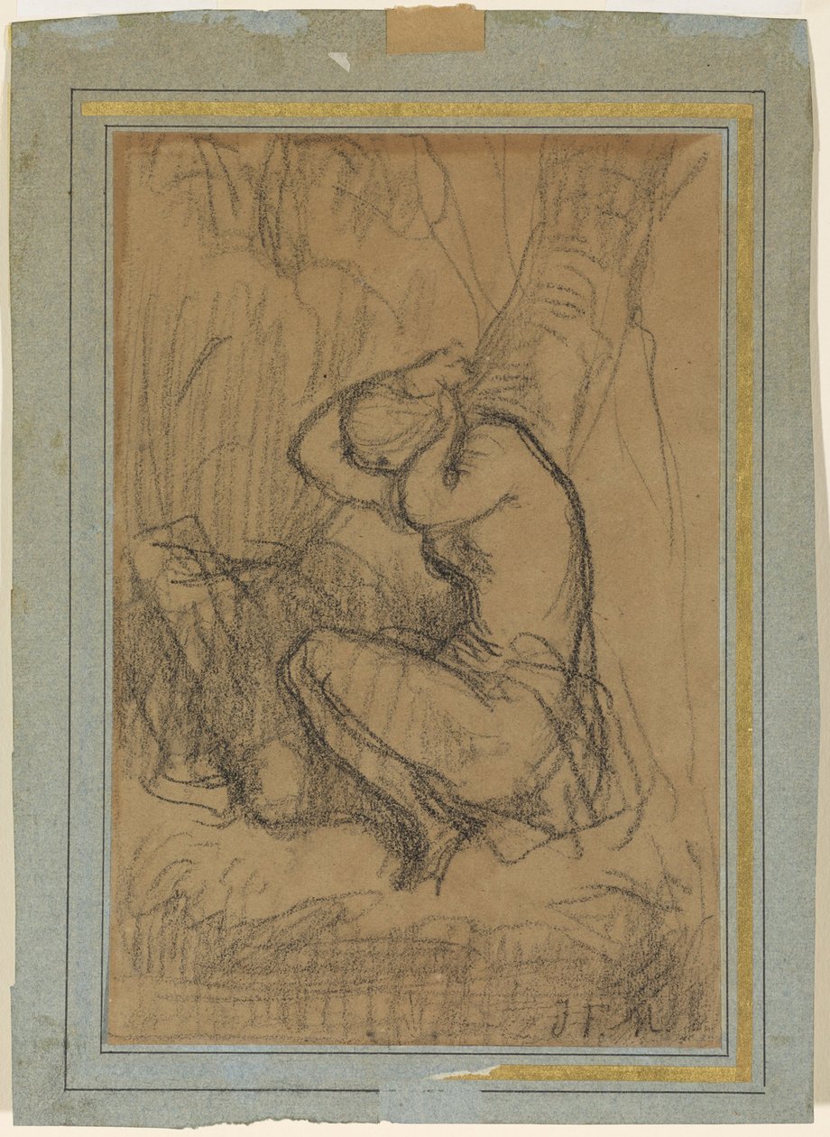 Fiatal nő feltűzi a hosszú haját a fürdő után alkotó: Jean Francois Millet