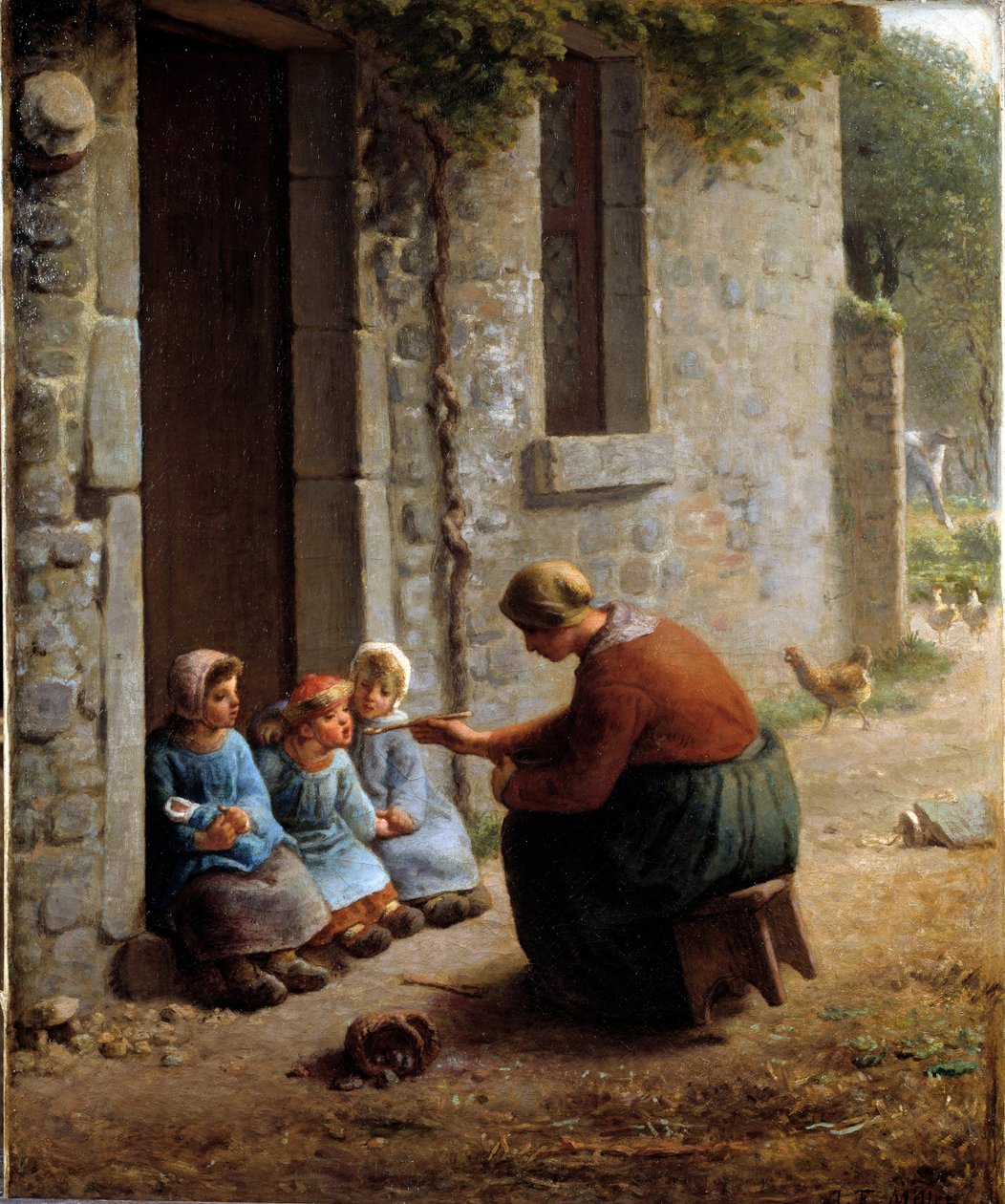 La becquee vagy paraszt eteti a gyermekeit. Jean Francois Millet (1814-1875) festménye alkotó: Jean Francois Millet