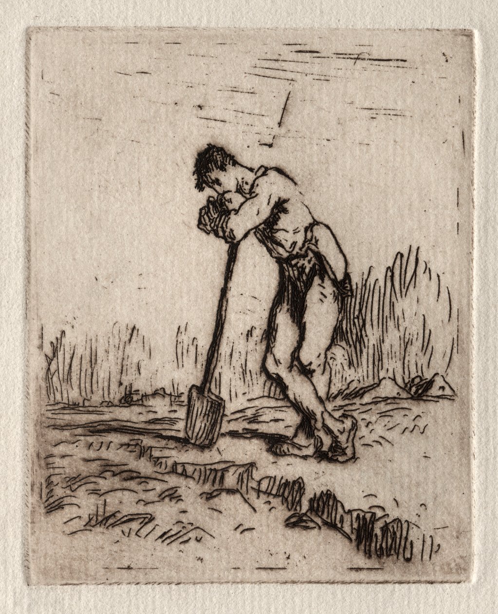 Férfi egy ásóra támaszkodva alkotó: Jean Francois Millet