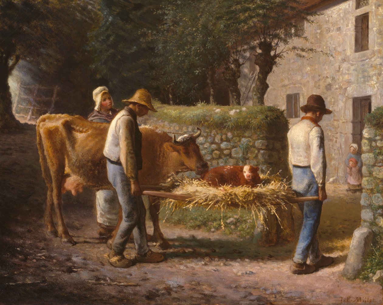 Parasztok hazahoznak egy borjút, aki a mezőn született, 1864. alkotó: Jean Francois Millet