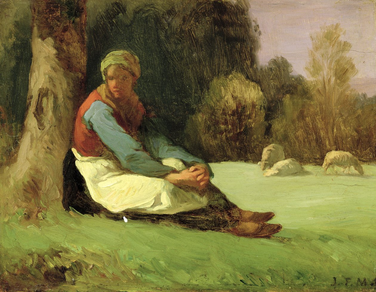 Ülő pásztorlány (olaj, tábla) alkotó: Jean Francois Millet
