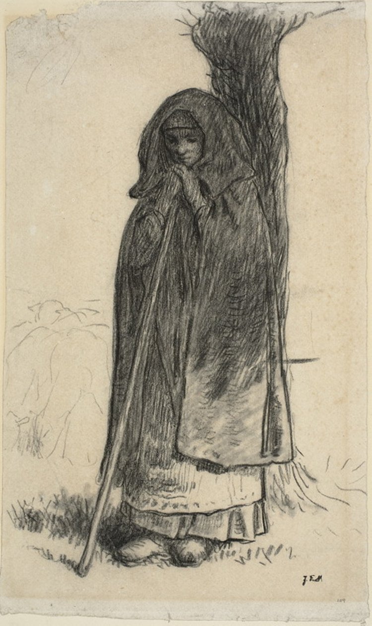 Pásztorlány egy fának dőlve alkotó: Jean Francois Millet