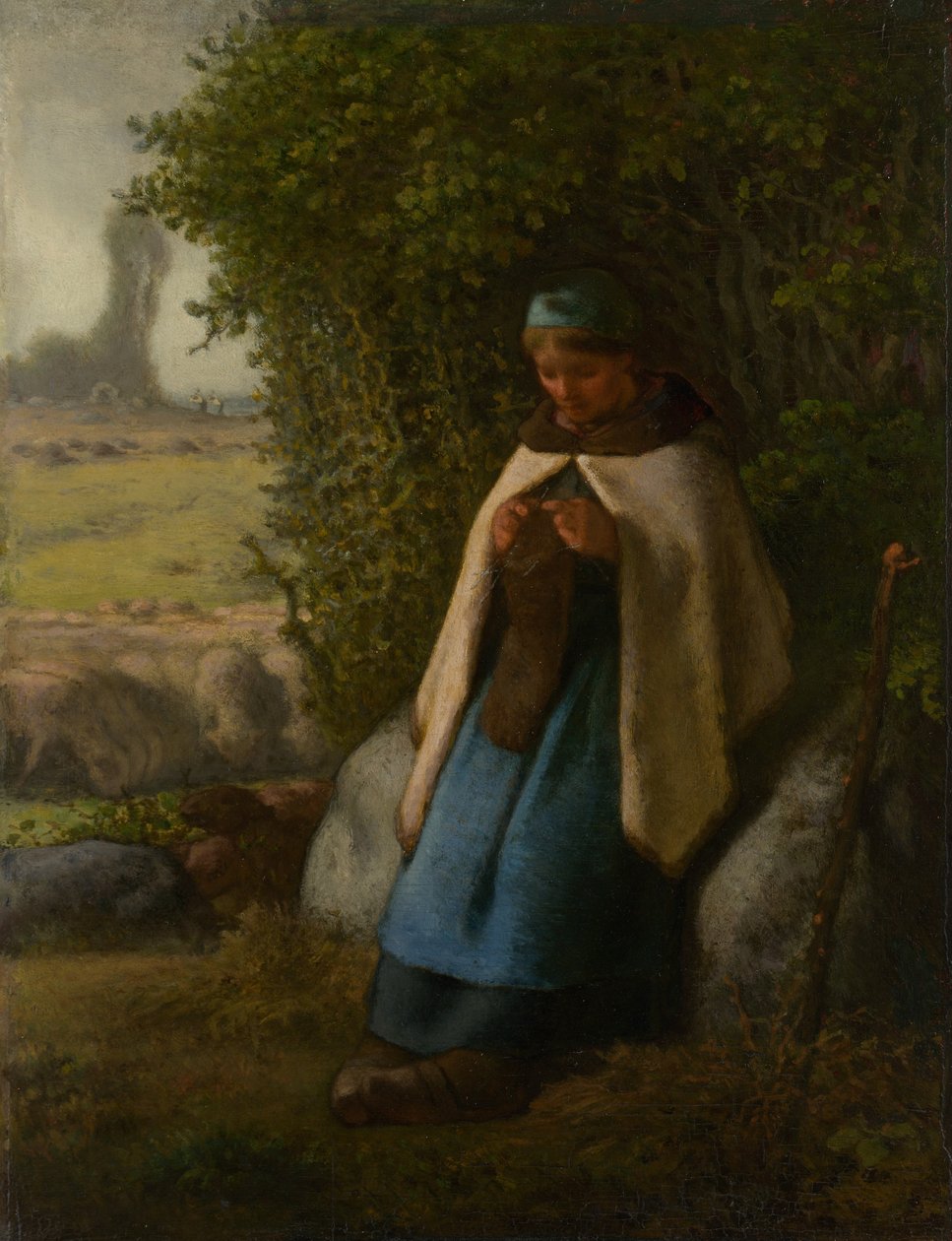 Pásztorlány sziklán ülve, 1856. alkotó: Jean Francois Millet