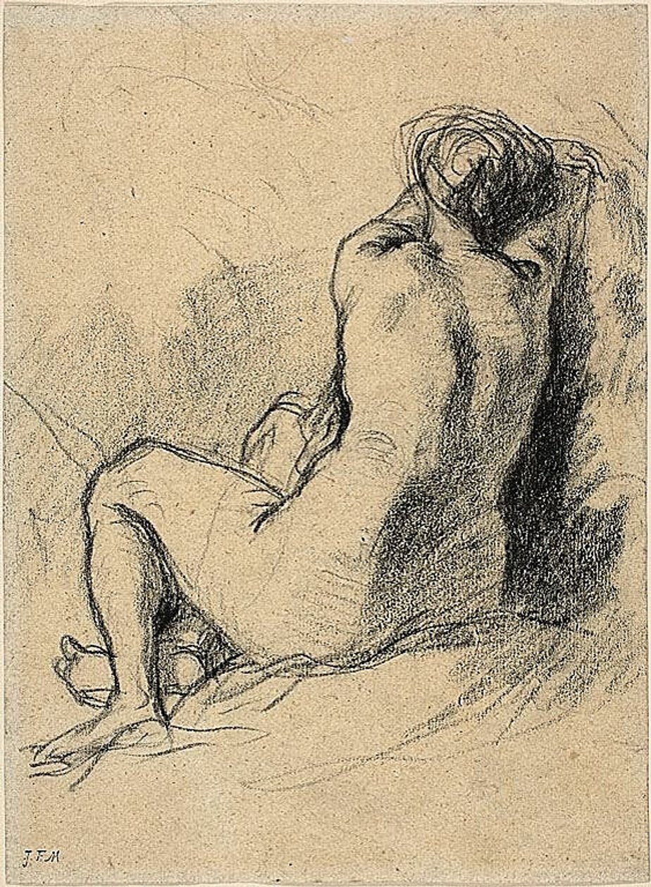 Tanulmány: Vázlatok dolgozó parasztokról (hátlap) alkotó: Jean Francois Millet