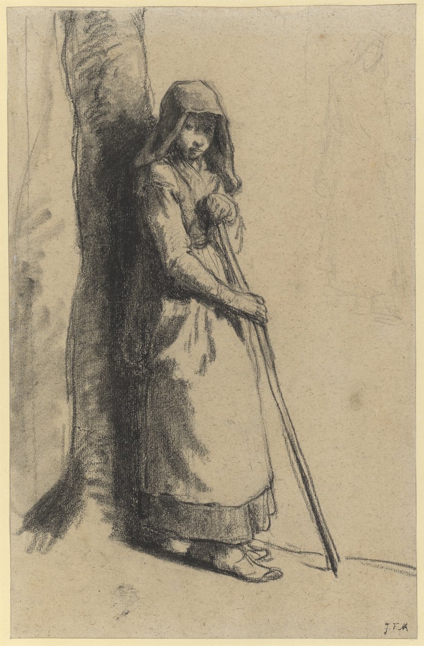 Tanulmány a nyugalomban lévő pásztorlány számára (ceruza papíron) alkotó: Jean Francois Millet