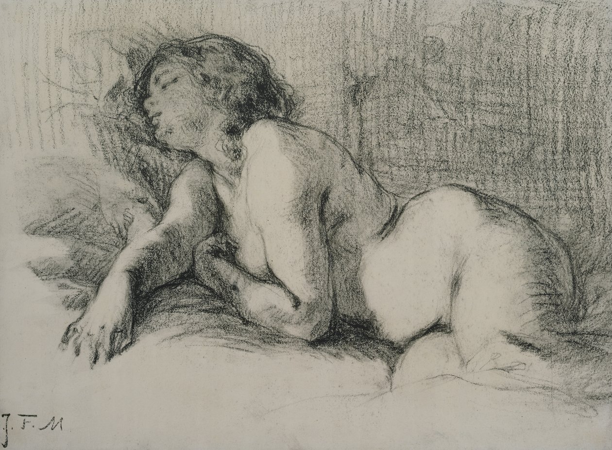 Egy fekvő női akt tanulmányozása (faszén papíron) alkotó: Jean Francois Millet