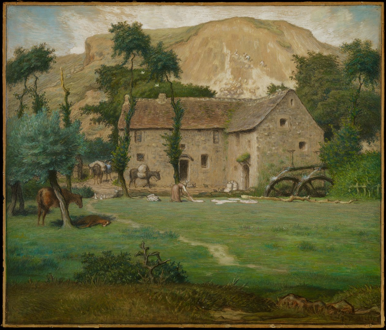 The Farm House, 1867-69 körül (pasztell szőtt papíron, táblára fektetve) alkotó: Jean Francois Millet