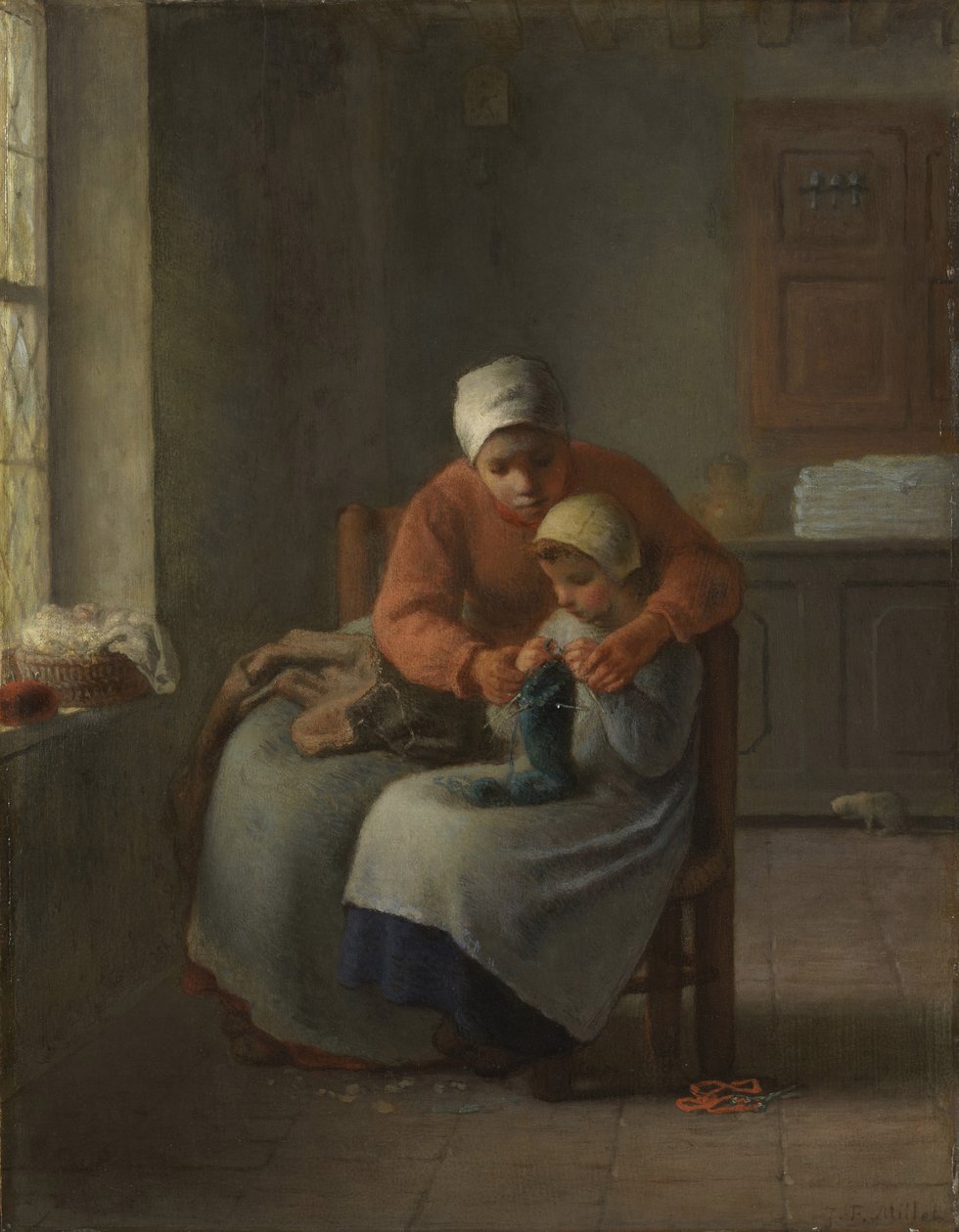 Kötés lecke, 1860 körül alkotó: Jean Francois Millet