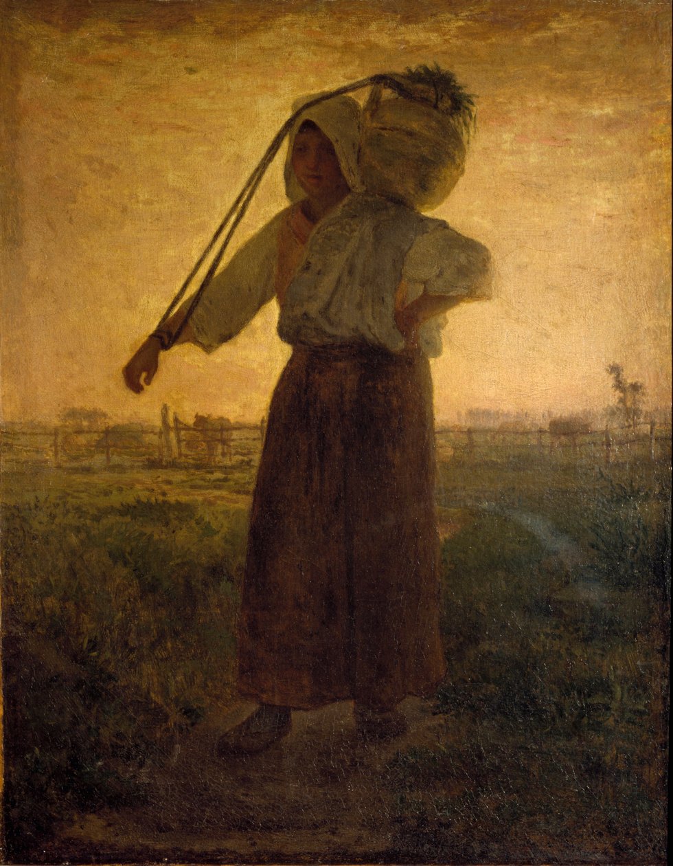 Jean Francois Millet (1814-1875) festménye A mezők visszatérése 1850 kb. Homályos. 42x33 cm Milánó, Galleria d