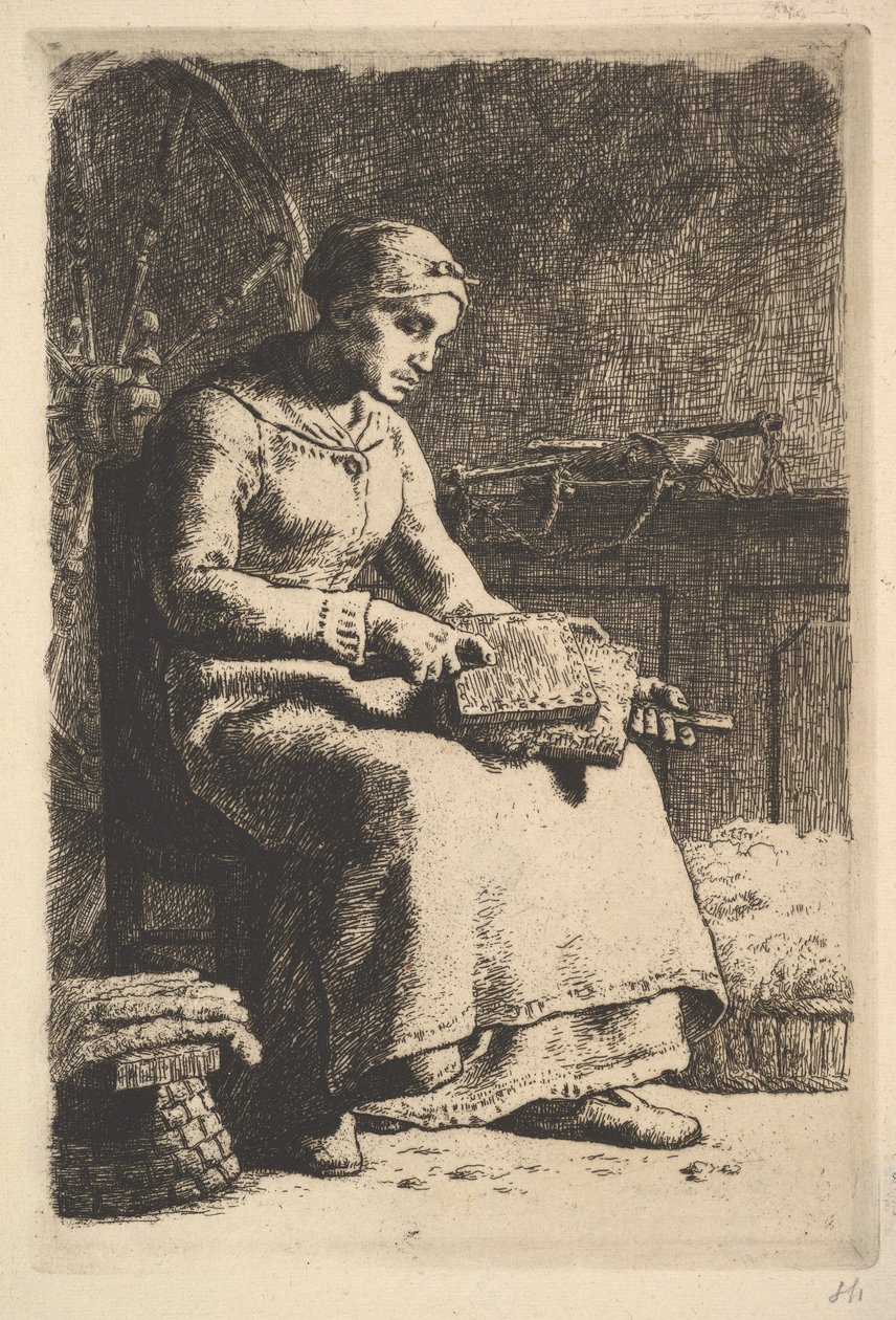 A gyapjúkártyás, 1834–75 alkotó: Jean Francois Millet