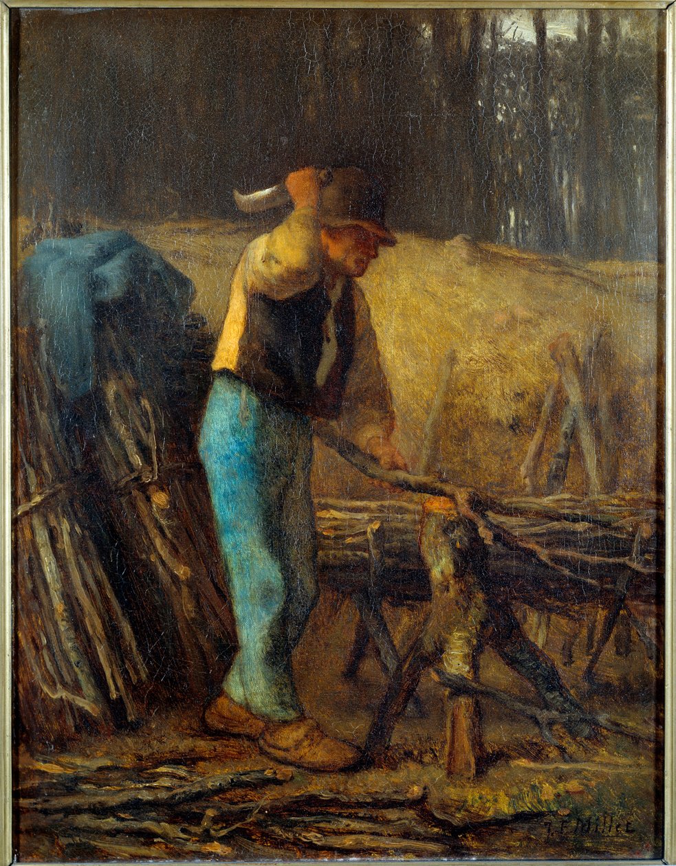A fahasító Egy favágó machetével egy fa ágait kötegekre vágja. Jean Francois Millet (1814-1875) festménye 19. század V. 0,38x0,29 m alkotó: Jean Francois Millet
