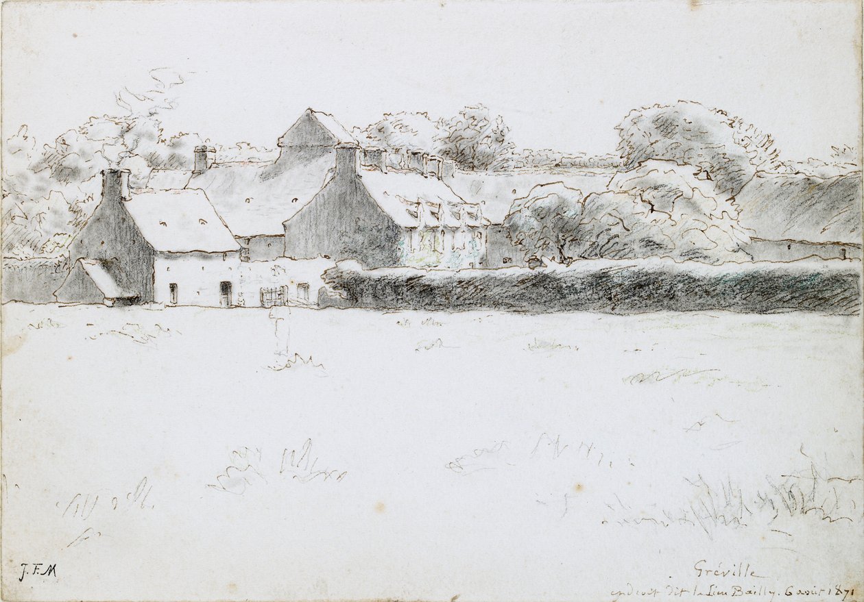 Kilátás a mezőgazdasági épületekre, 1871. augusztus 6 alkotó: Jean Francois Millet