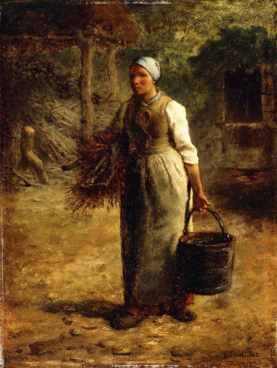 Tűzifát és vödört hordozó nő, 1858-60 körül alkotó: Jean Francois Millet