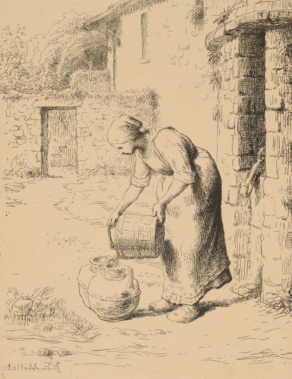 Vödört ürítő nő, 1862 (verre klisé) alkotó: Jean Francois Millet
