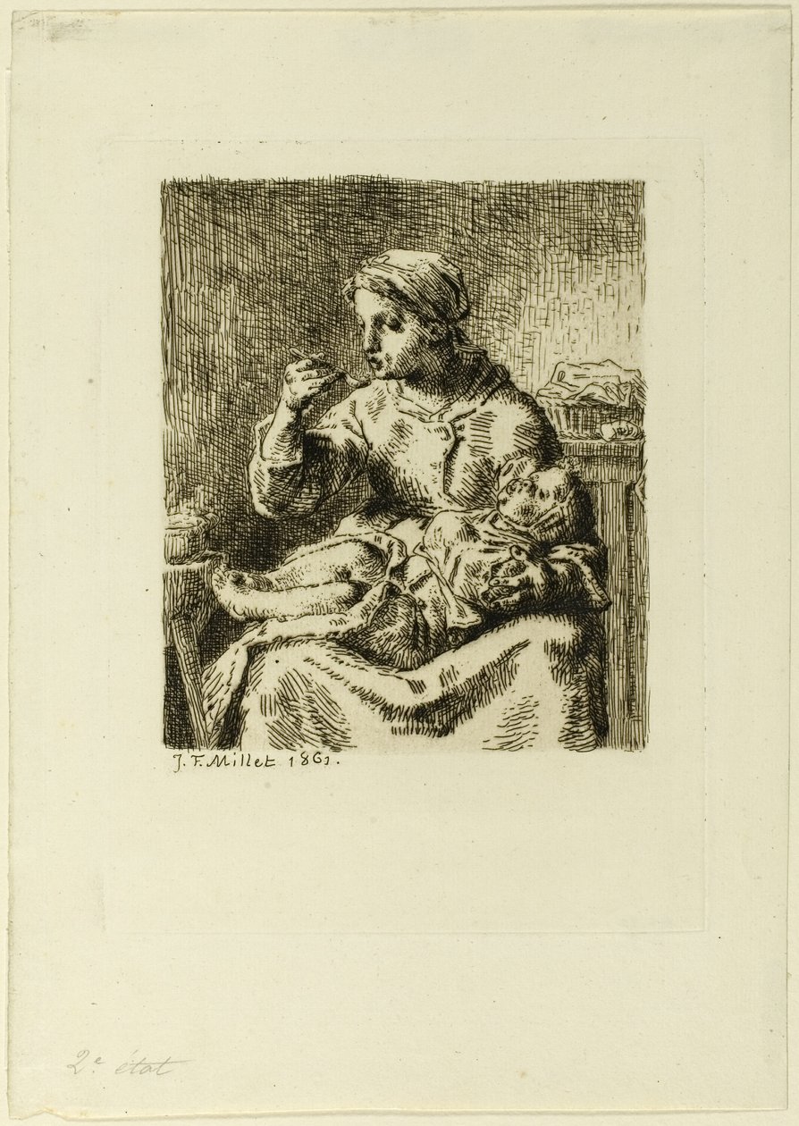Nő eteti a gyermekét alkotó: Jean Francois Millet