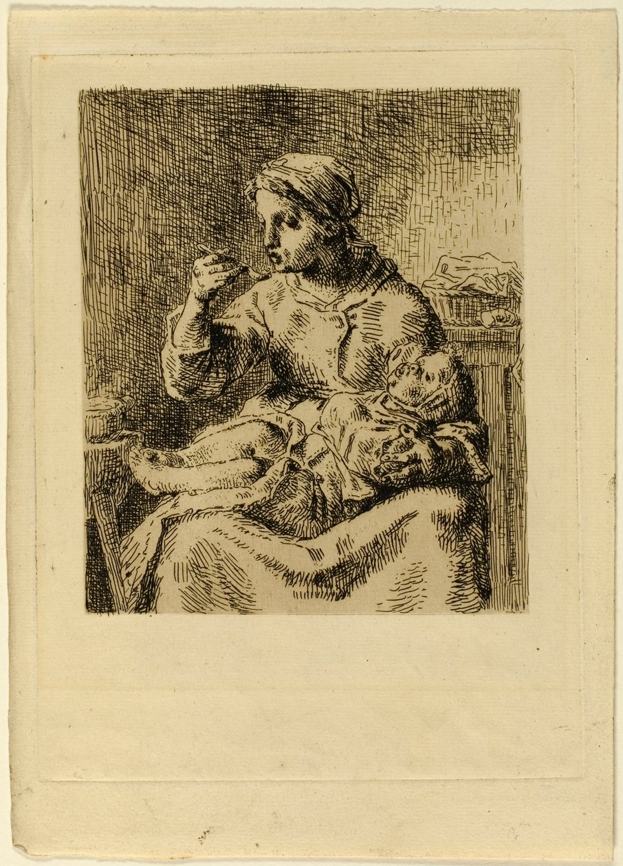 Nő eteti a gyermekét alkotó: Jean Francois Millet