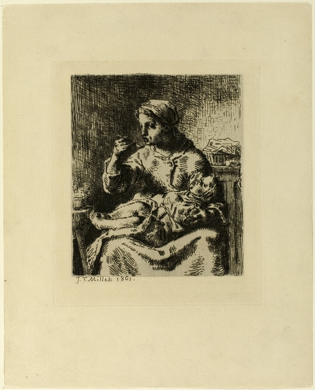 Nő eteti a gyermekét alkotó: Jean Francois Millet