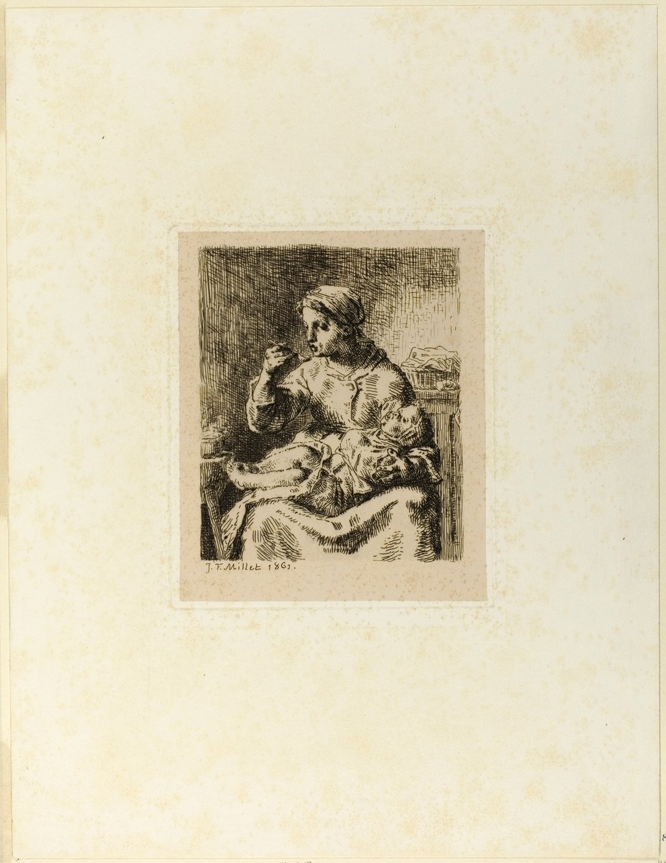 Nő eteti a gyermekét alkotó: Jean Francois Millet