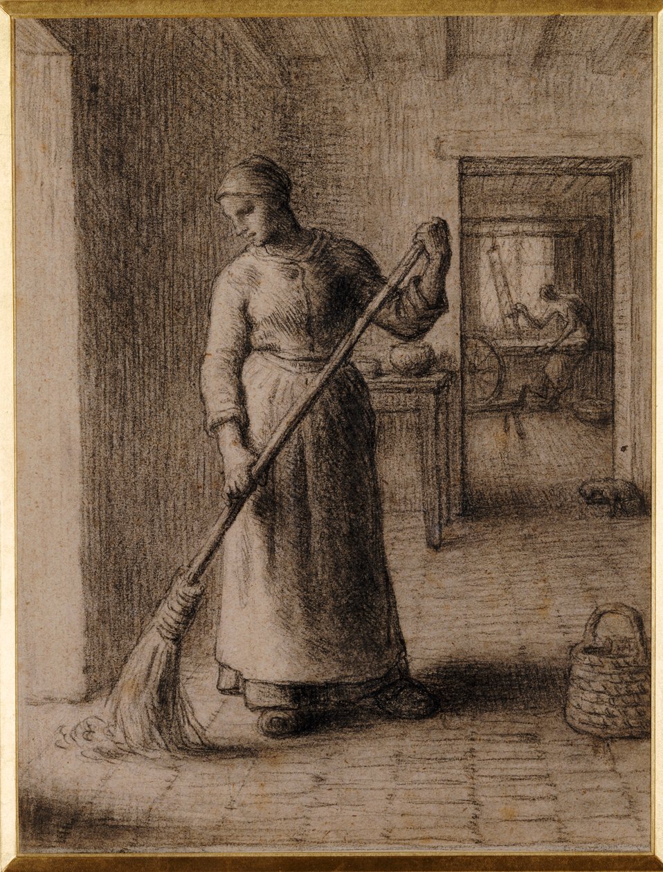 Nő söpri haza alkotó: Jean Francois Millet