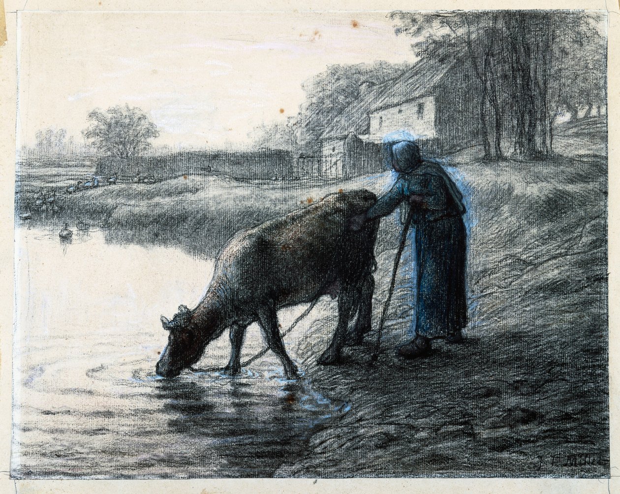 Nő vezeti tehenét a vízhez alkotó: Jean Francois Millet