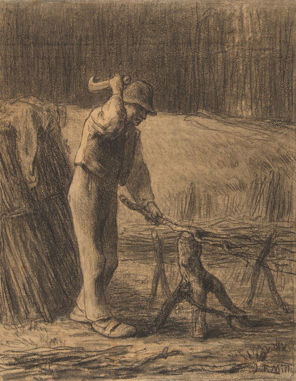 Woodcutter Trimming Twigs, 1853-54 (konté zsírkréta bézs színű fektetett papíron). alkotó: Jean Francois Millet