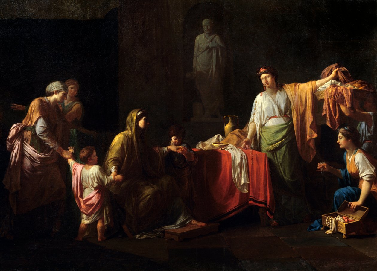 Részlet: Cornelie (Kr. e. 189 - 110) a Gracque-ok anyja - Tiberius Sempronius Gracchus és testvére, Caius Sempronius Gracchus, becenevén a Gracques, római államférfiak - Jean Francois Peyron (1744-1814) festménye alkotó: Jean François Pierre Peyron