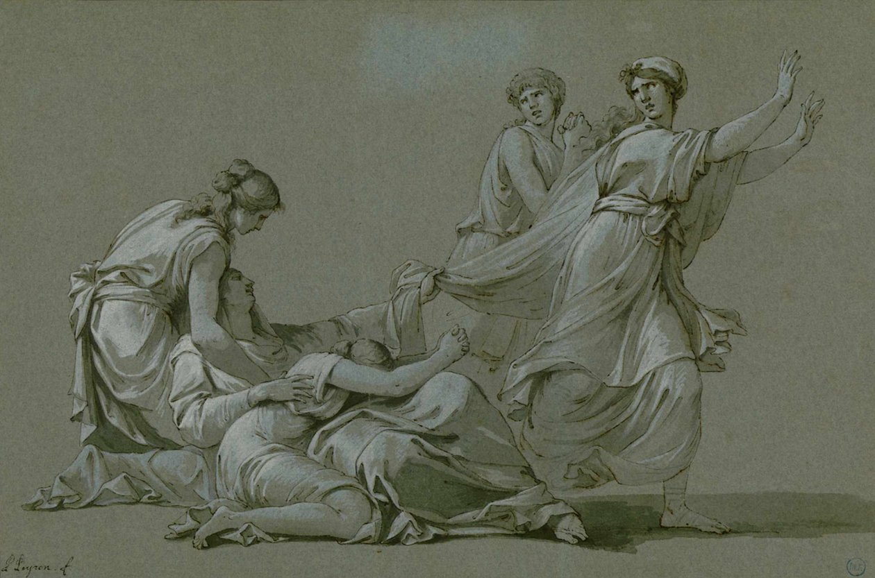 Az athéni fiatal férfiakat és leányokat Minotaurusznak kell felajánlani, 1778 körül. alkotó: Jean François Pierre Peyron