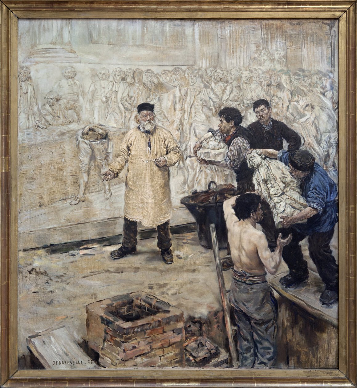 A korcsolyázónál. Jean Francois Raffaelli (1850-1924), az alapító Eugene Gonon (1814-1892) olajfestménye vászonra Jules Dalou (1838-1902) nagy domborművének elveszett viaszöntvényét készíti elő a párizsi Bourbon palota számára Deputes), egy szobor alkotó: Jean Francois Raffaelli