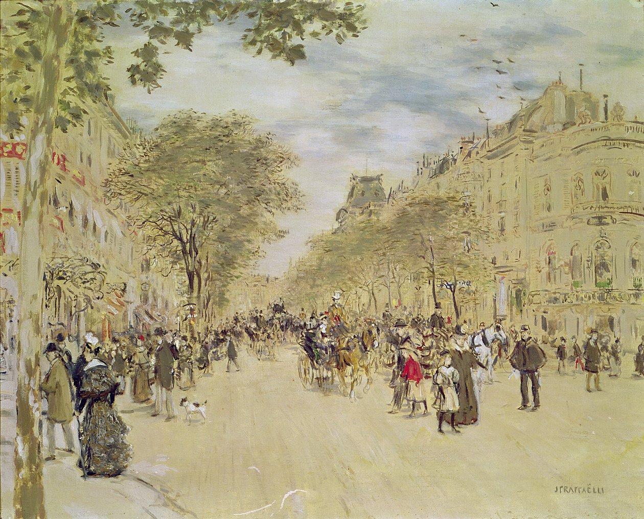 A Pavillon de Hanovre és a Boulevard des Italiens, Párizs, 1870 után (gouache és wc papíron) alkotó: Jean Francois Raffaelli