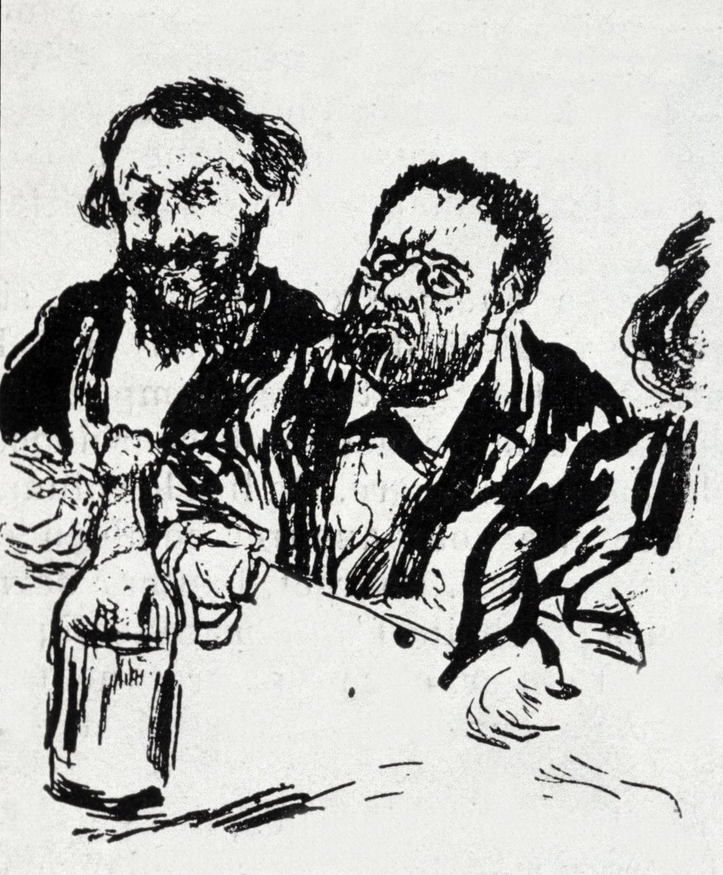 Edouard Manet festő (1832-1883) és Emile Zola író (1840-1902) az asztalnál Jean Francois Raffaelli (1850-1924) karikatúrája alkotó: Jean Francois Raffaelli