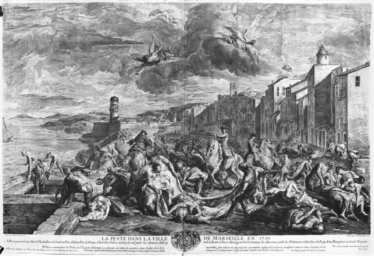 Az 1720-as pestisjárvány Marseille-ben, vésette Simon Thomassin (1655-1733) 1727 (metszet) (f/w fotó) alkotó: Jean Francois de (after) Troy