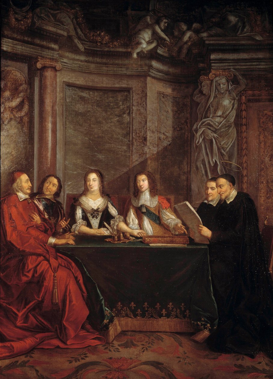A lelkiismereti tanács: Saint Vincent de Paul, a Jules Mazarin (Giulio Raimondo Mazzarino vagy Mazarino) bíboros előtt olvasó lelkiismereti tanács vezetője (1602-1661), Pierre Seguier (1588-1672), Anna osztrák királynő (1601-1666) ) és XIV. Lajos (1638 alkotó: Jean François de Troy