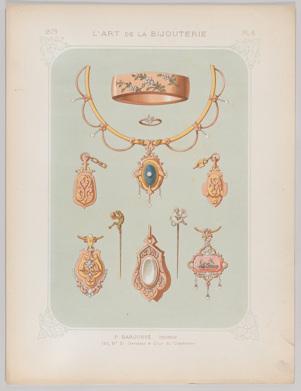 Ékszertervek arany és rózsa arany színben, 1879. alkotó: Jean François Barousse